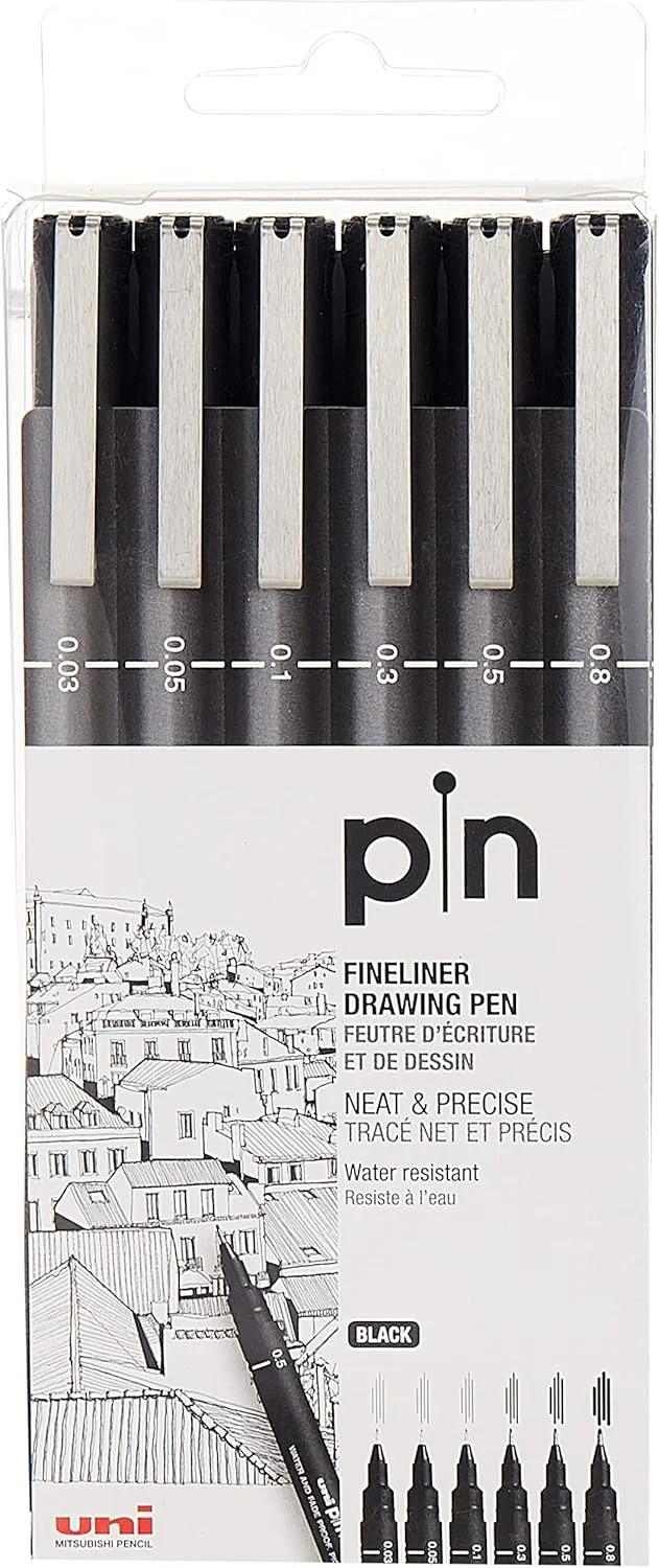 Uni Pin Fineliner Drawing Pen Sketching Set Black Ink 0.03 To 0.8