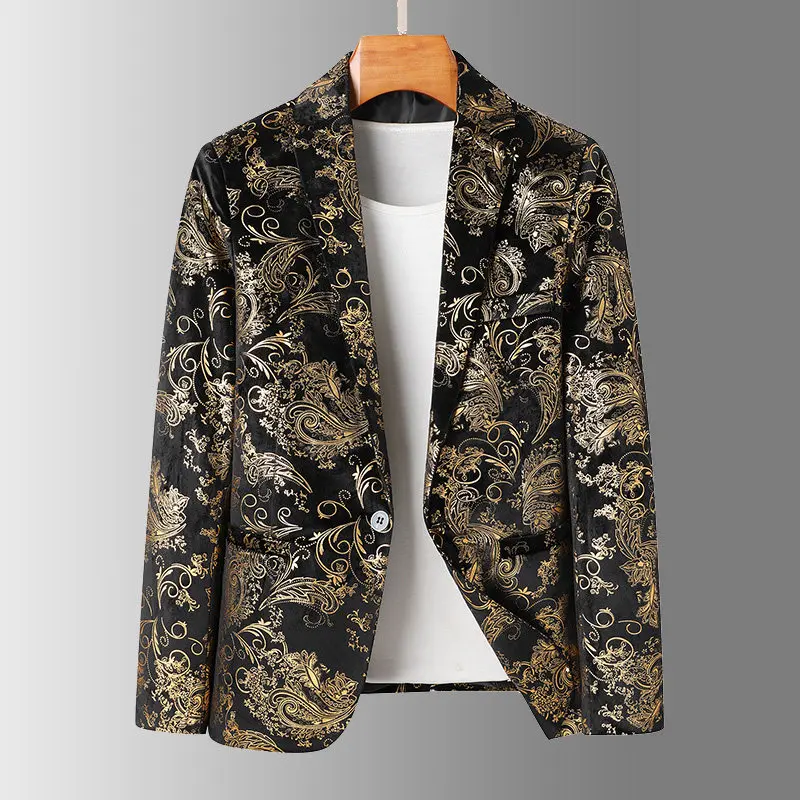 

Jacquard Bronzing Printed Suit Jackets 2026 New Fashion Men's Slim Fit Wedding Party Evening Dress Blazers Men's Clothing 6XL-M