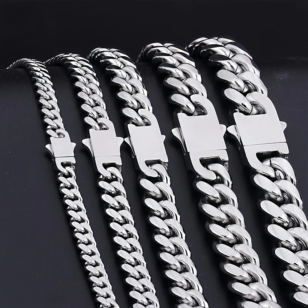 Edelstahl-Federverschluss Karabinerverschluss Kubanische Gliederkette für Hip-Hop-Ketten, Armbänder, Halsketten, Schmuckherstellungszubehör – Detail 4