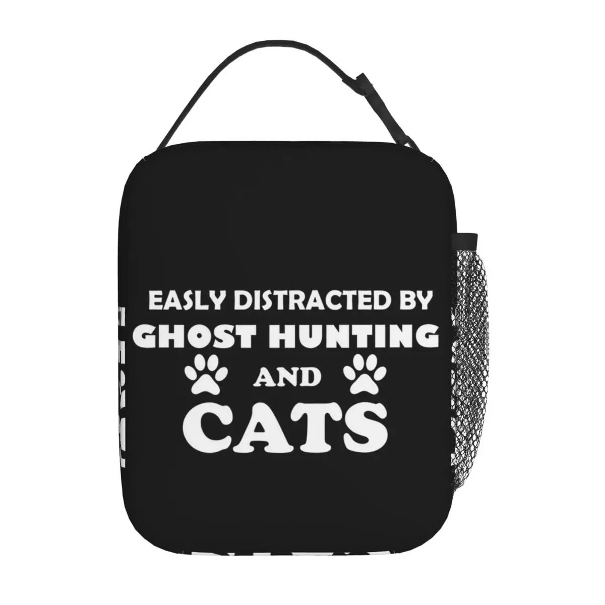 Easily Distracted By Ghost Hunting And Cats Insulated Lunch Bag for Women Kids Leakproof Food Boxes Thermal Lunch Box Tote