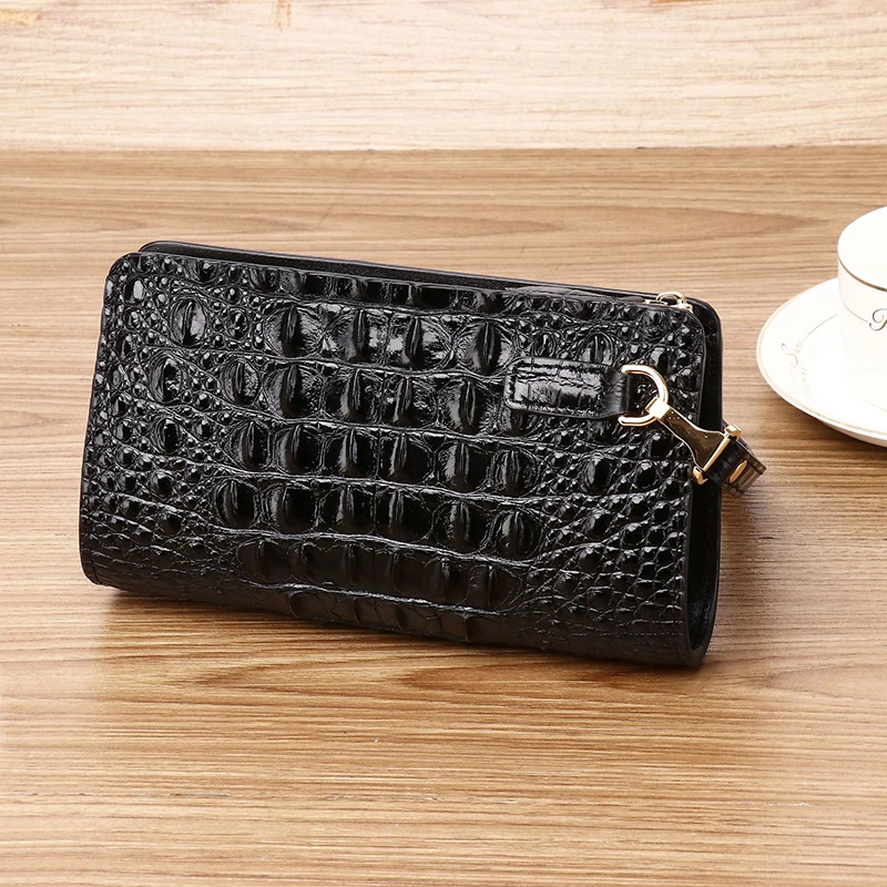 Genuine leather leather Alligator bone design men long purse large-capacity hand bag handbag mobile phone bag Men's wallet