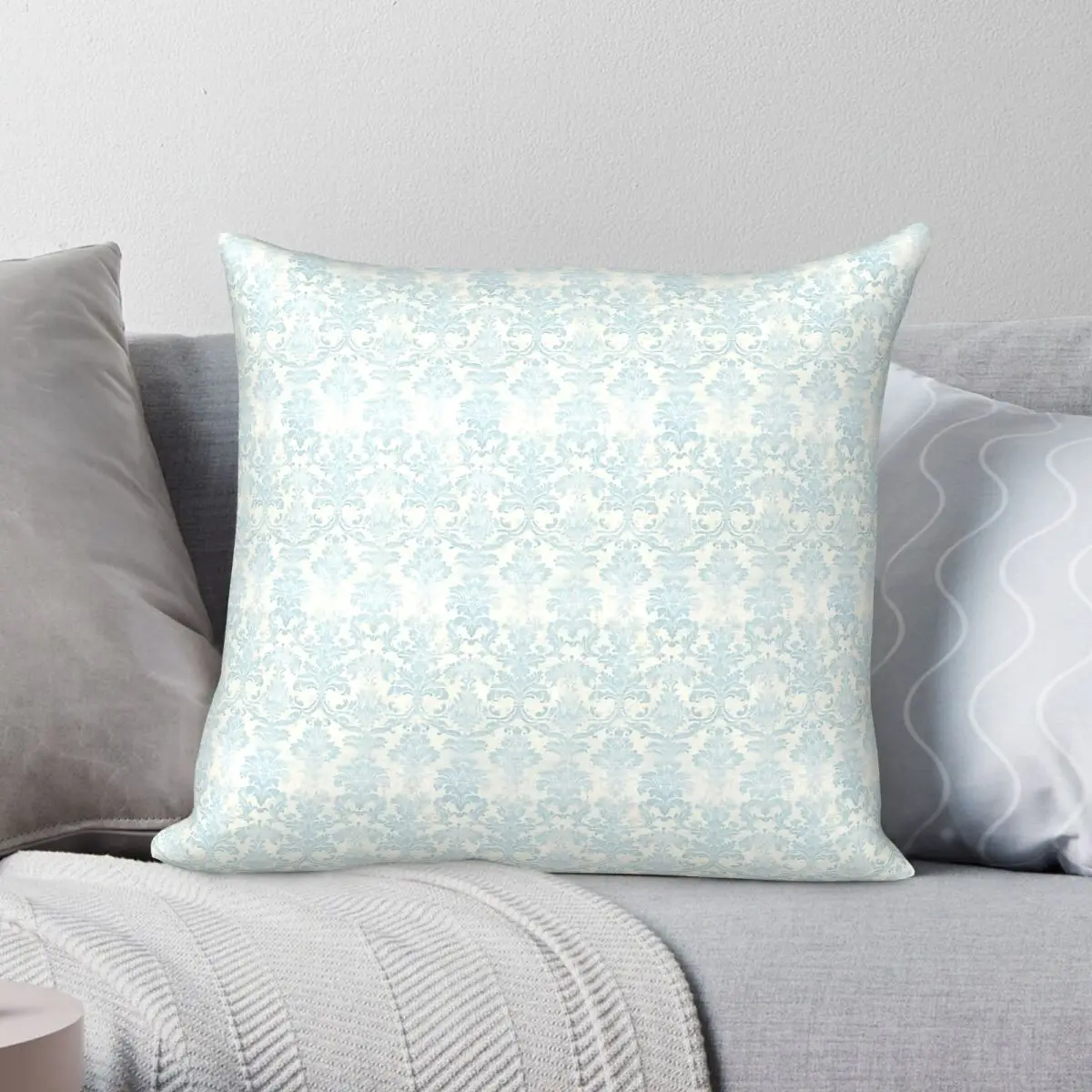 Blue Shabby Chic Cottagecore Square Pillowcase Polyester Linen Velvet Printed Zip Decorative Home Cushion Case 45x45