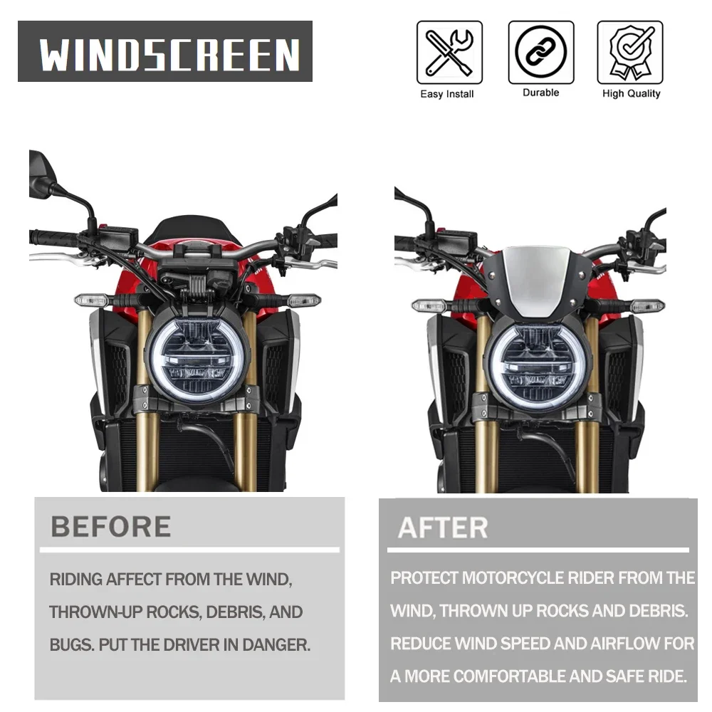 Motorcycle Windshield Windscreen Sport Wind Deflector Visor Screen With Bracket For Honda CB650R 2019-2023 CB1000R 2018-2020
