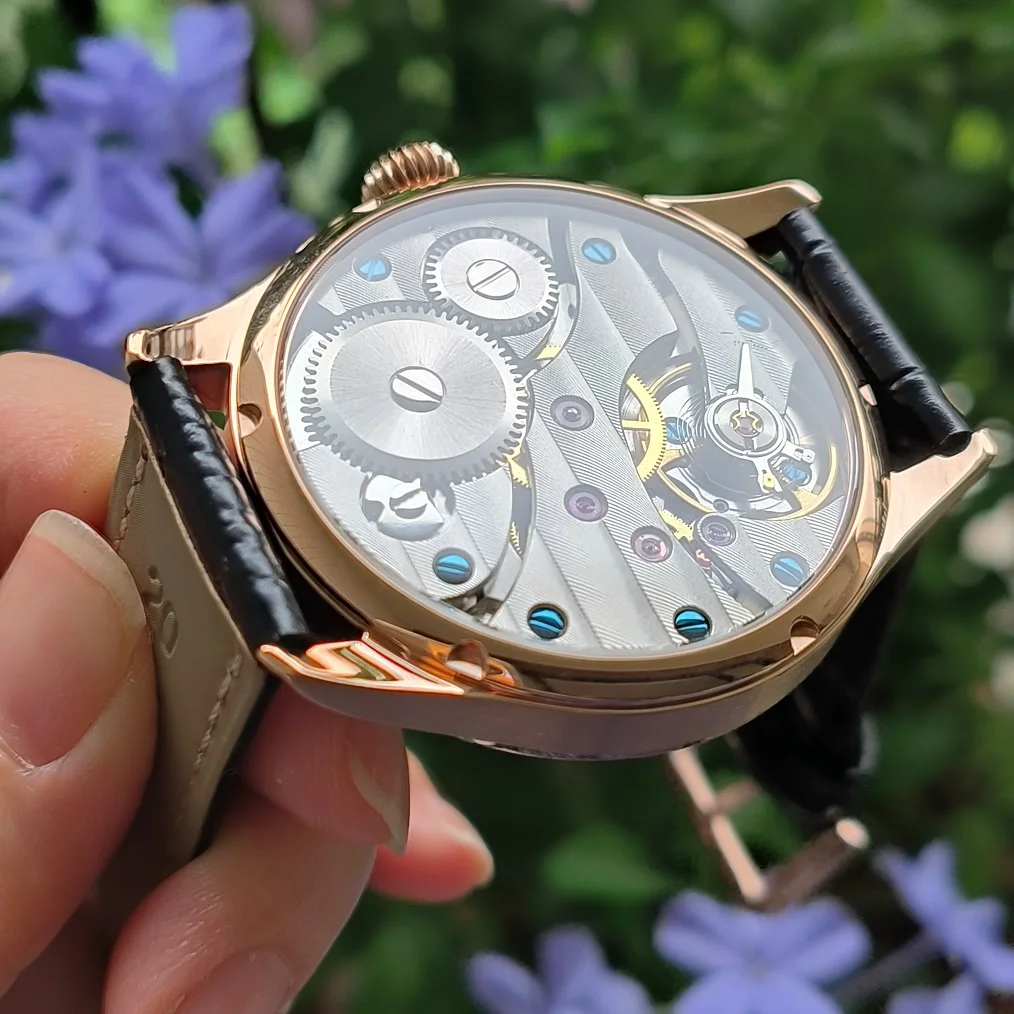 No logo 41mm cassa in oro rosa quadrante in argento numero oro rosa orologio meccanico a mano in oro rosa con movimento gabbiano ST3600