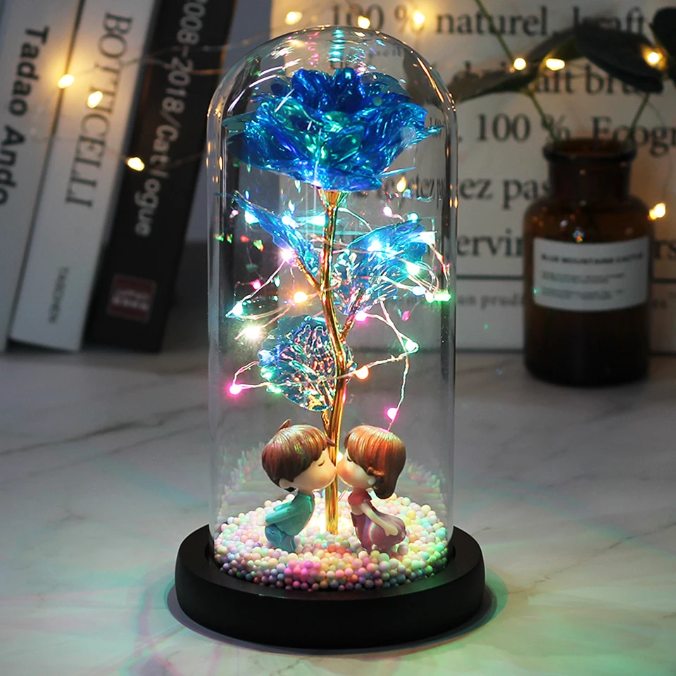 Hot LED Enchanted Galaxy Rose Beauty And The Beast Rose With Fairy Light In Dome For Christmas Valentine\'s Day Gift Mother\'s DAY