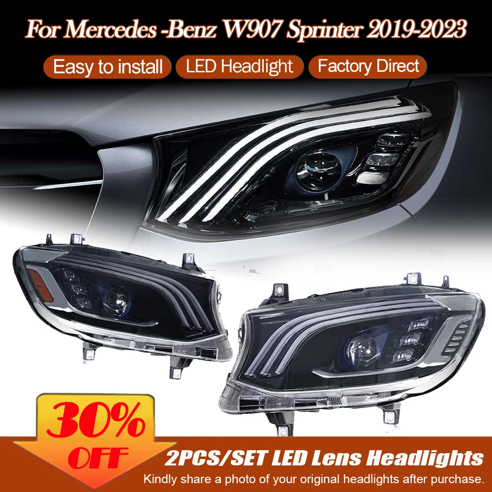 

Автомобильные фары для Benz Sprinter 2018-2023, светодиодные автомобильные фары в сборе, обновленный динамический метеоритный дождь, дизайн Maybach, автомобильные аксессуары