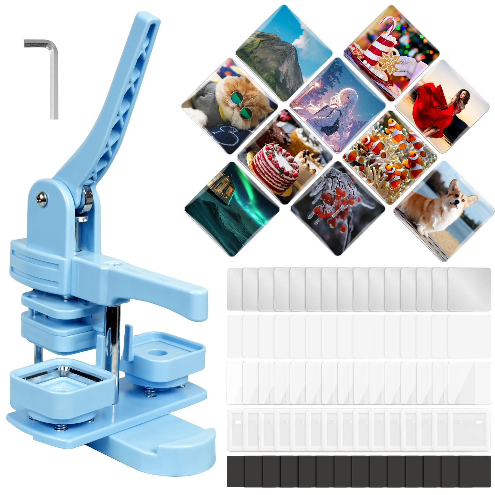 

Square Photo Magnet Button Maker Kit 2''x2'' Badge Press Machine with 100 Sets Making Supplies Easy-to-Use Photo Magnet Maker