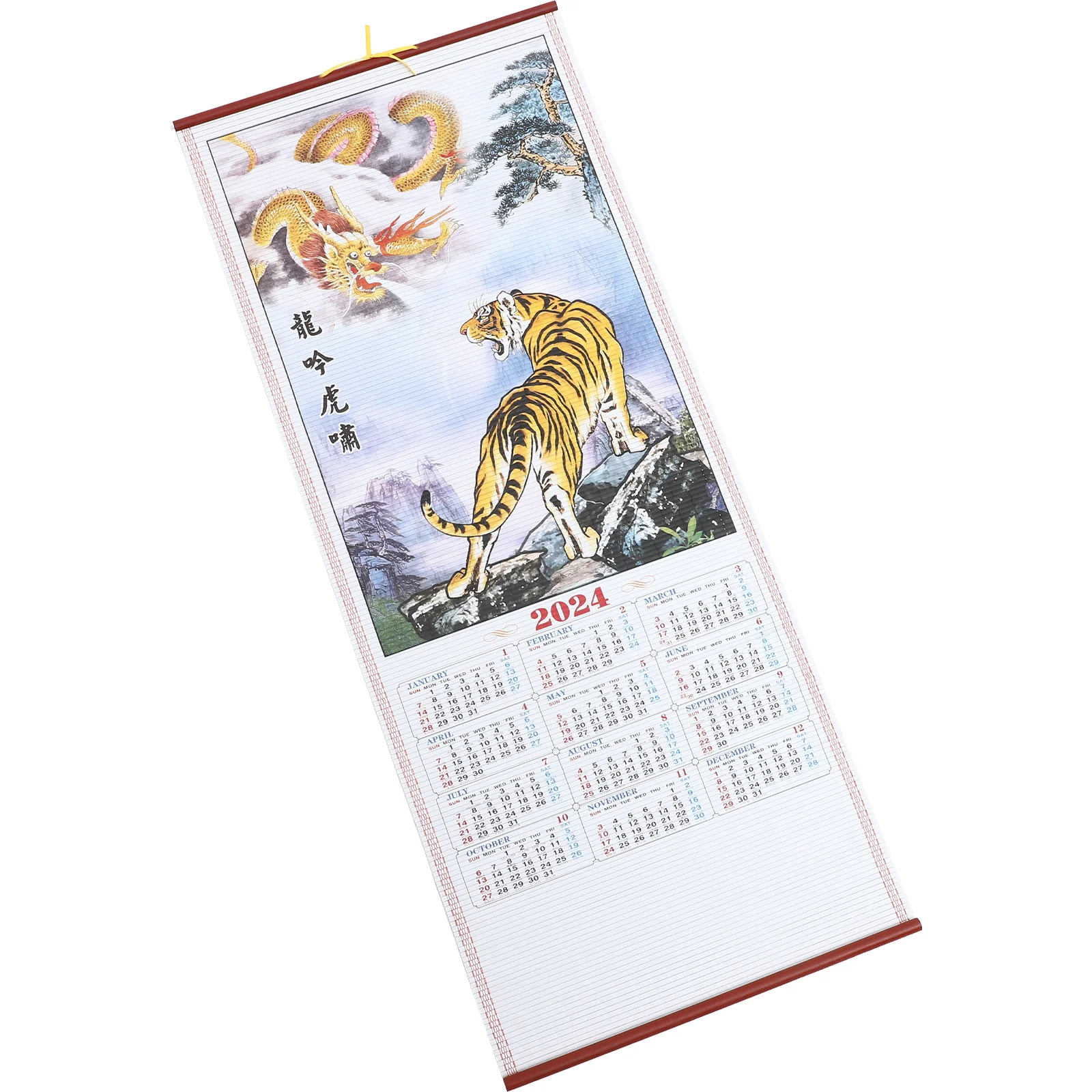 

2024 Chinese Wall Calendar Tradition Monthly Large New Year with Wheels Dragon Hanging Paper Office Scroll