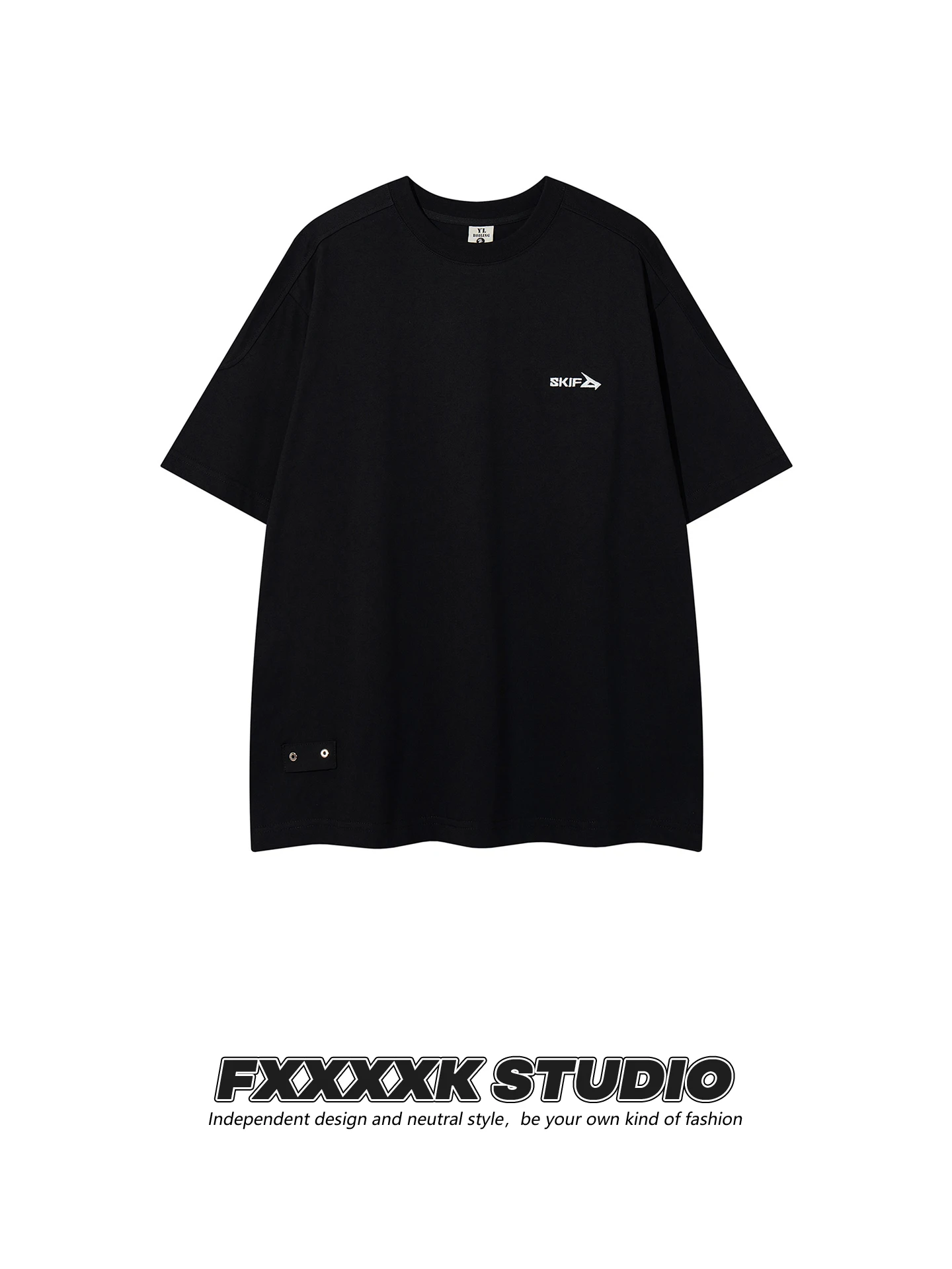 

Мужская футболка FXK Original National Trend с простым вышитым буквенным дизайном, кожаной нашивкой с заклепками, из чистого хлопка, повседневная, с коротким рукавом.