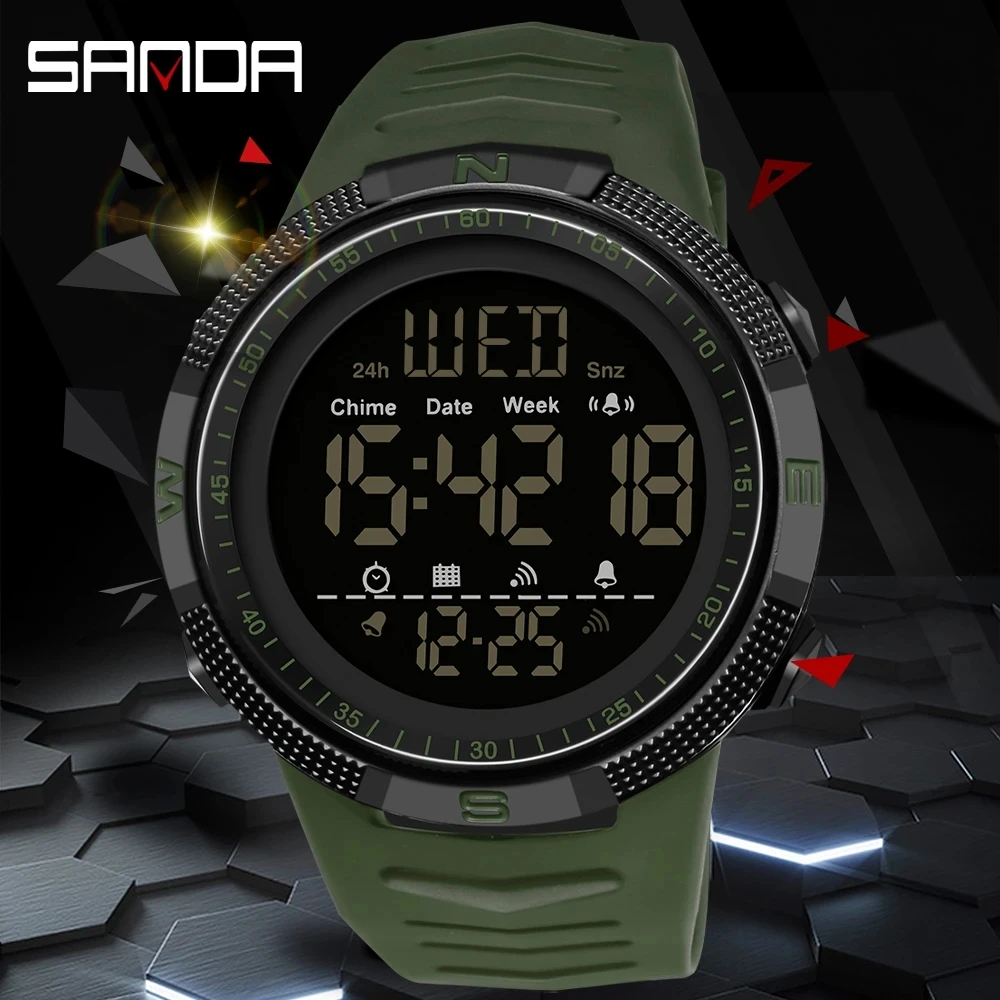 

SANDA Fashion Military Men's Watches 50M Waterproof Sports Watch for Male LED Electronic Wristwatches Relogio Masculino 6014