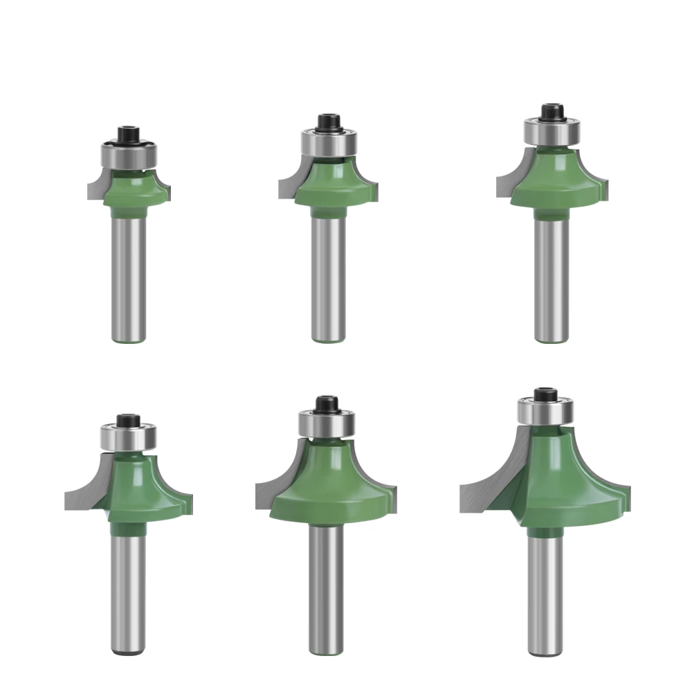 LAVIE 6 uds 8mm esquina redonda sobre broca enrutadora con rodamiento fresa para herramienta de carpintería de madera carburo de tungsteno MC02048