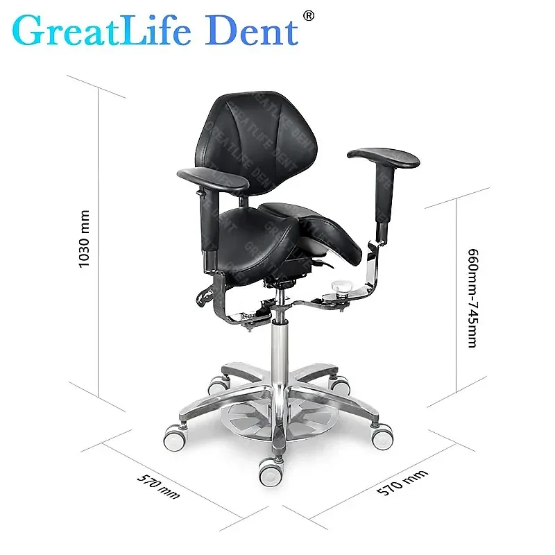Chaise de laboratoire dentaire GreatLife, microscope chirurgical, tabouret hydraulique réglable avec accoudoirs