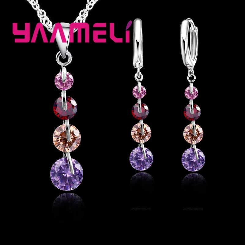 Fashion 925 Sterling Silver Bridal Jewelry Set For Women Tassel Cubic Zircon Pendant Necklace Earrings Sets Wedding Gift
