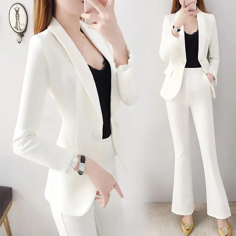 Traje Traje de pantalón sexy Blazer y conjuntos de 2 pantalones para mujer Conjunto de dos piezas blanco Pantalones para mujer Estilo coreano Pierna