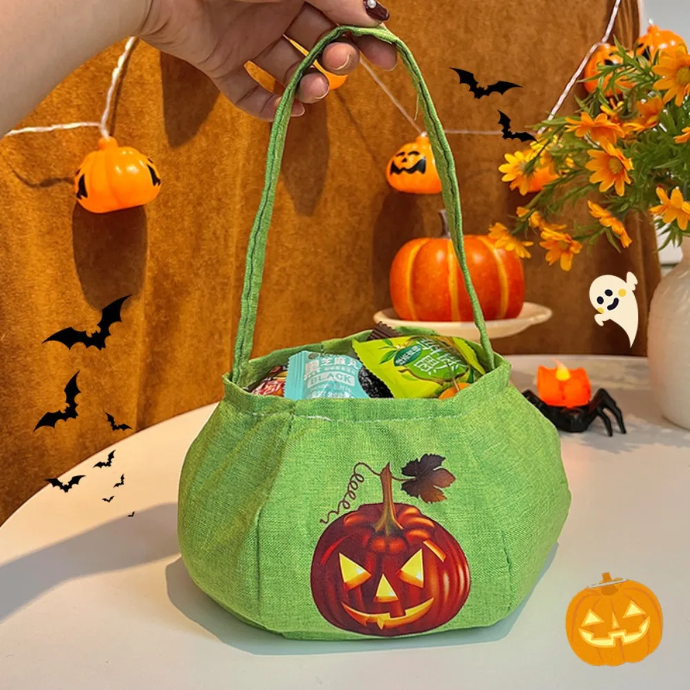 

Cute Funny Halloween Candy Bag Storage Bucket Printing Trick or Treat Bag Gifts Pouch Nylon Pumpkin Handbag Party Supplies
