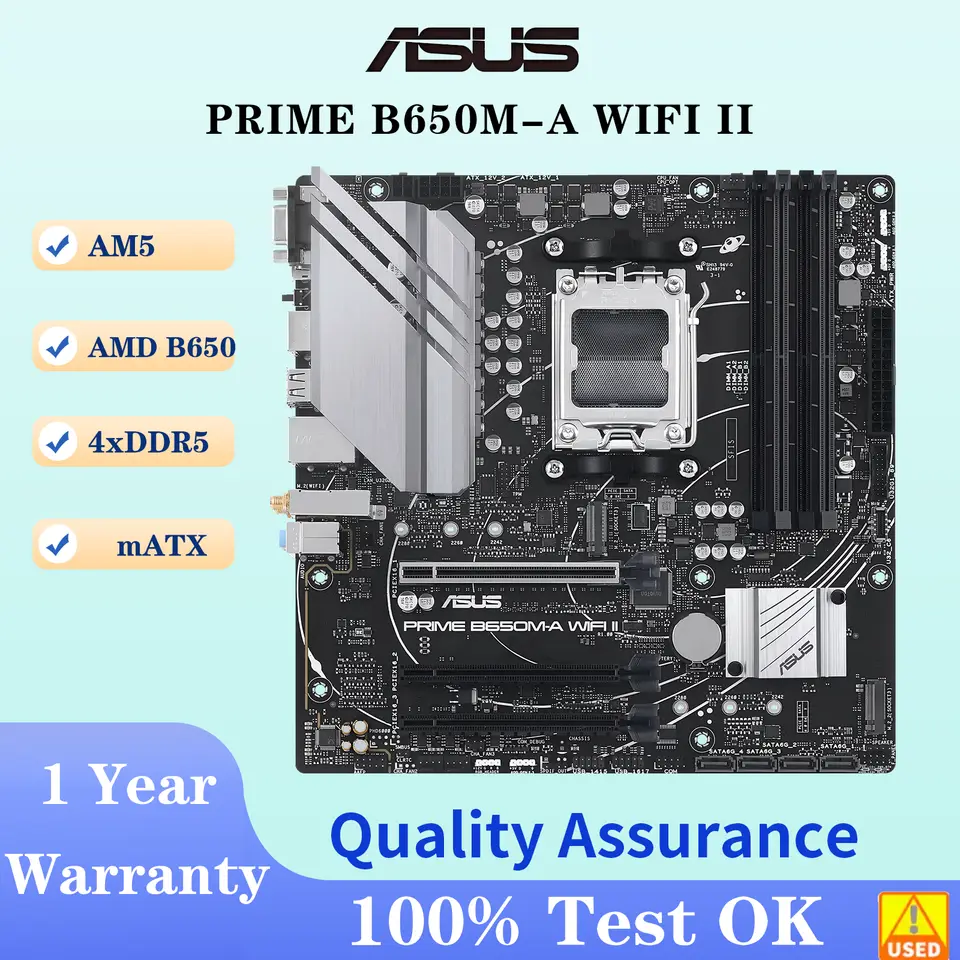 ASUS PRIME B650M-A WIFI II لوحة أم سوكت AM5 معالج DDR5 7600+(O.C) ذاكرة شريحة B650 mATX