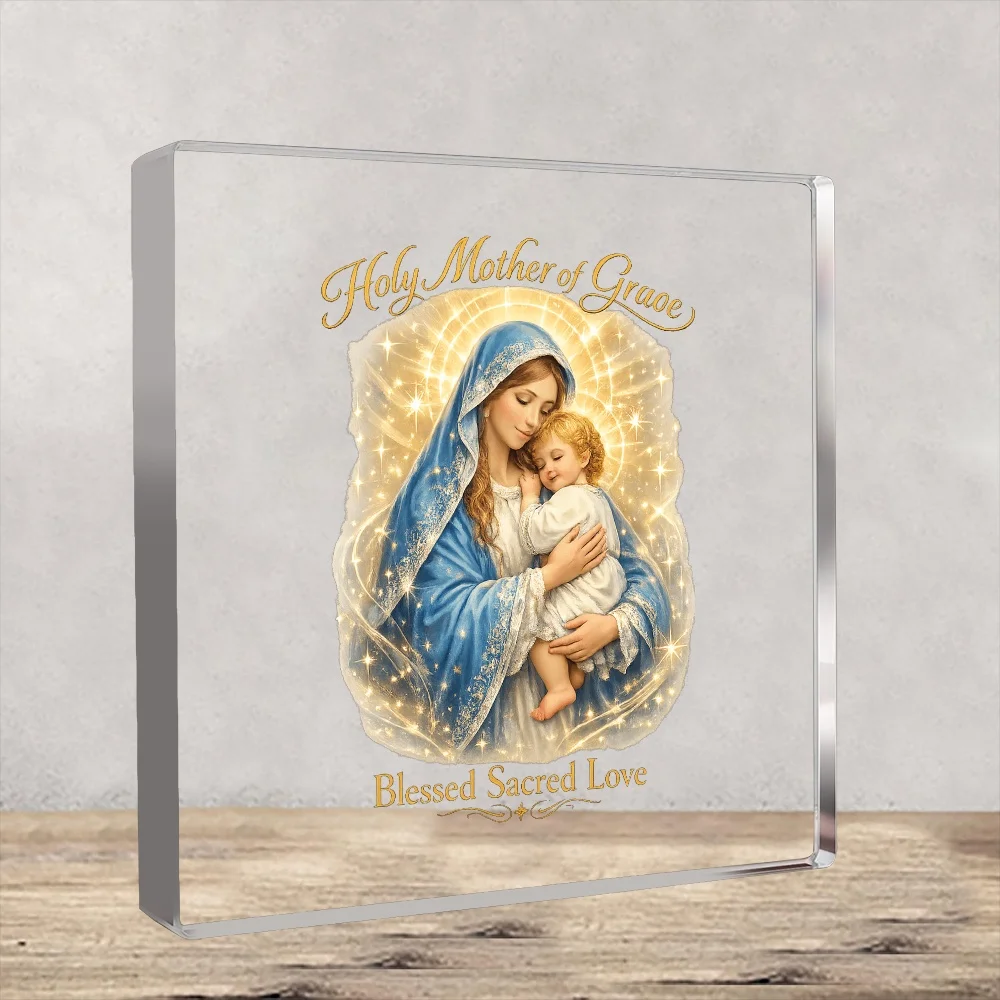 CIFBUY Acrylic Plaque Square Illuminated Virgin Mary Base Desktop Decor Religious Christian Home Ornament Gift For Mother