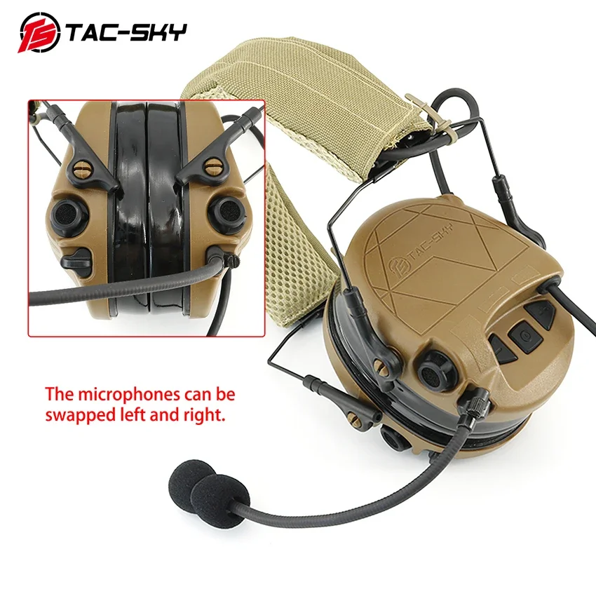 TAC-SKY Shooting Headphones Noise Reduction Pickup Communication TAC301 Tactical Headset with U94 V2ptt for Baofeng Walkie-talki