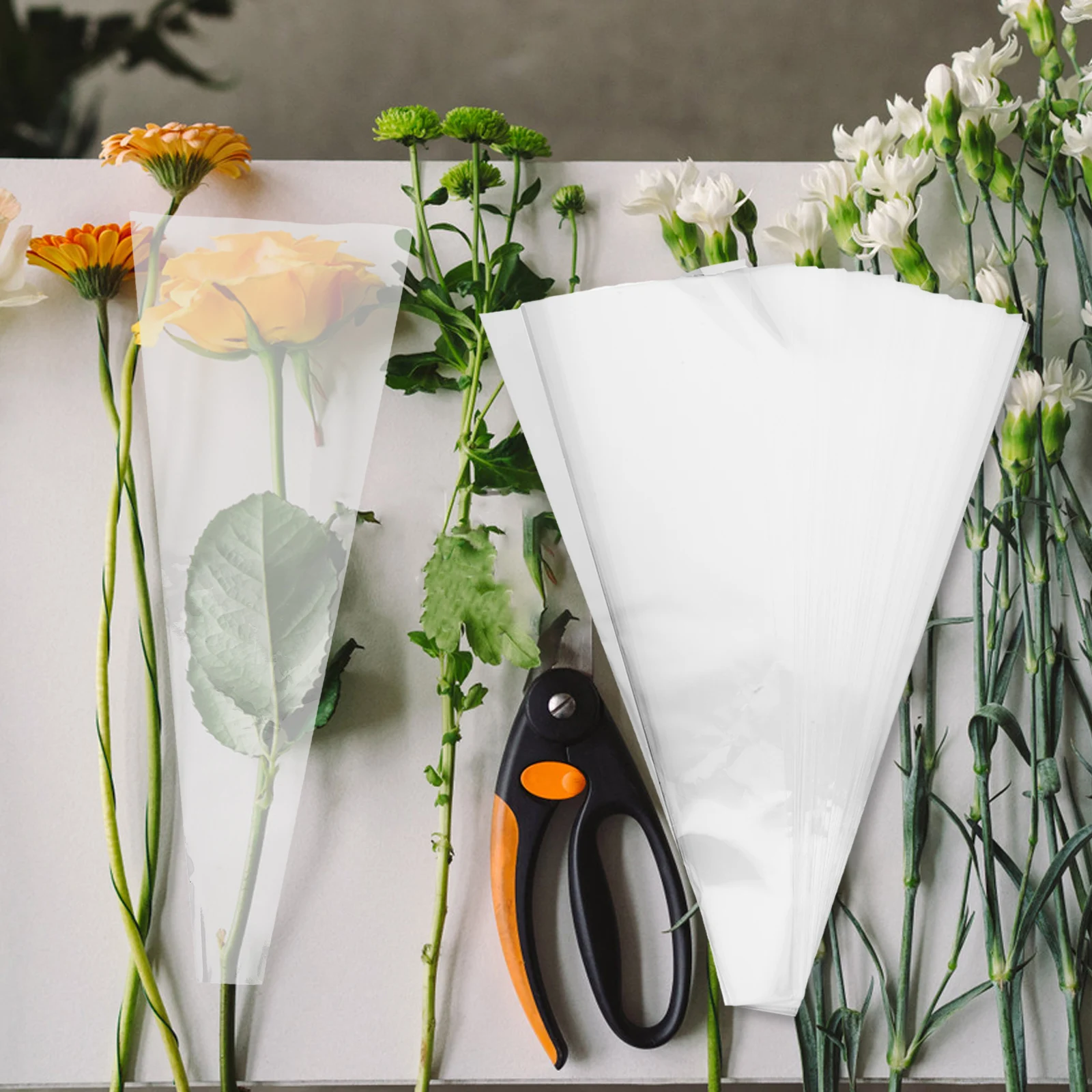 

100pcs Flower Preservation Bags Transparent 3x15x38 Durable Clear Single Rose Packaging Valentine Day Floral Bouquet Supplies