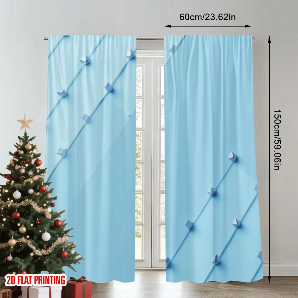 2pcs 2D flat printing Curtains Turquoise Diamond Digital Printed Polyester Drapes Seasonal Party & Holiday Decor Perfect for New