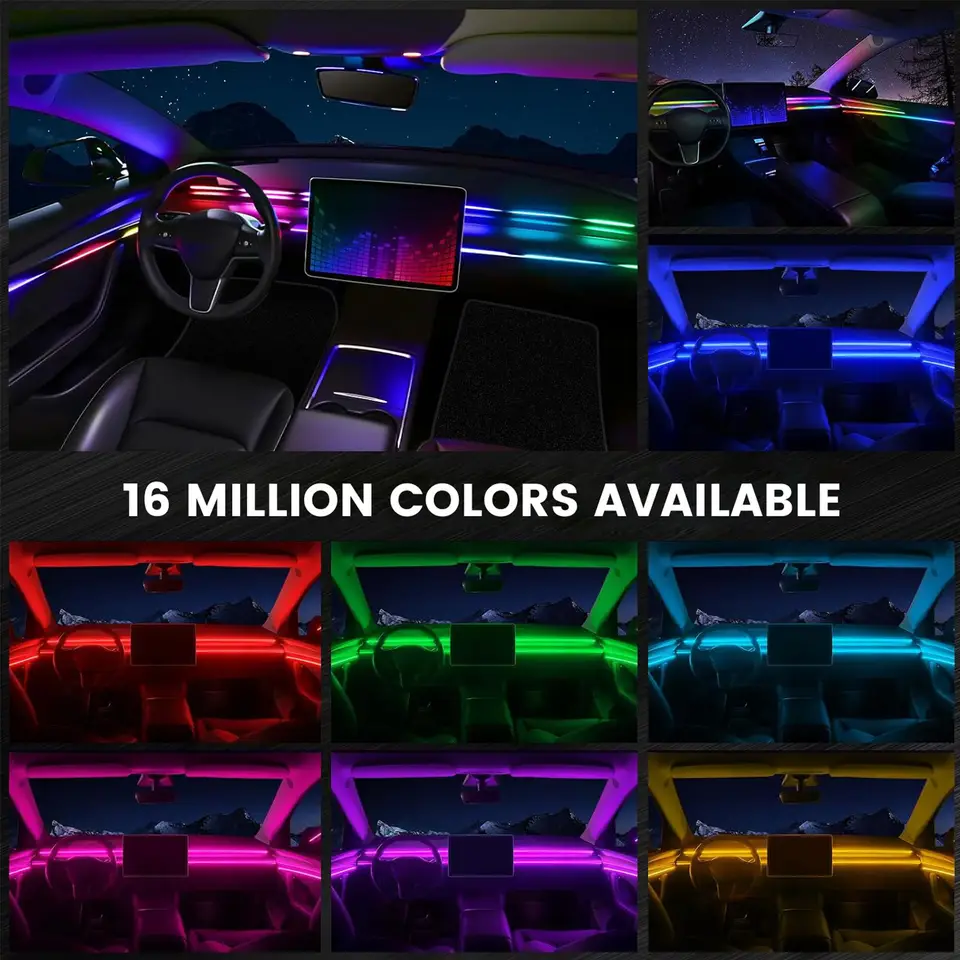 RGB Fiber Optic Car Interior LED Strip Light, 6 to 18-in-1 with App Control