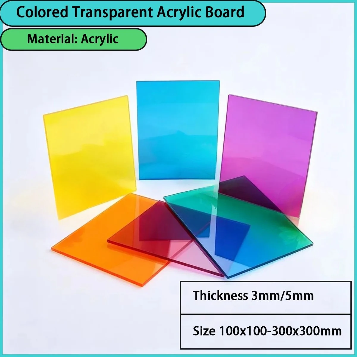 Size 100x100-300x300mm colored transparent acrylic board is used for advertising decoration, window display cabinets, etc