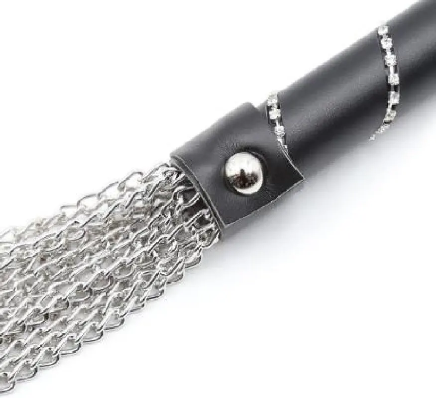 55cm Horse Whip Leather Handle Metal Chain Tassel