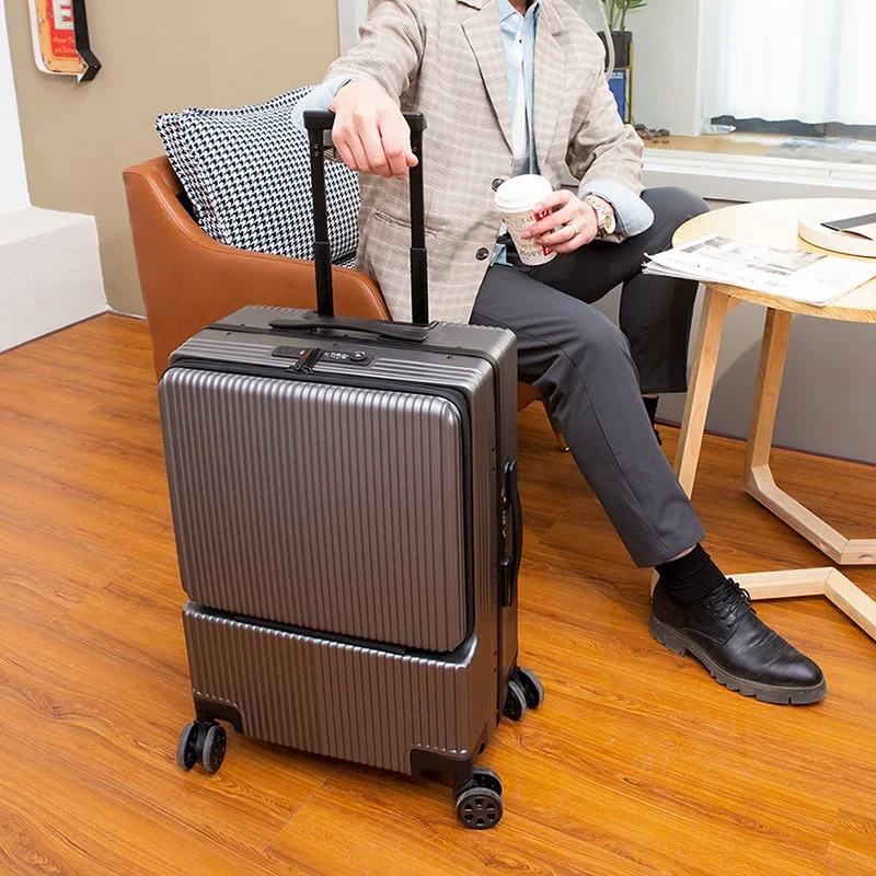 Aluminium frame trolley luggage,Business Travel Suitcase on wheels,suitcase with laptop bag,Rolling luggage, With Micro USB