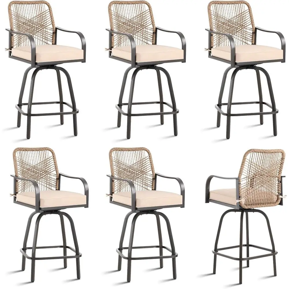 

Patio Swivel Bar Stools Set o 6, Wicker Outdoor Bar Height Swivel Chairs with Rattan Backrest or Garden Balcony Backyard, Rattan