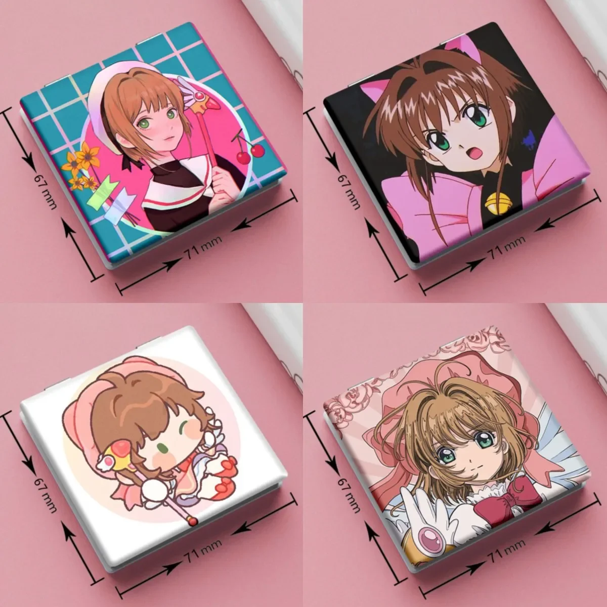 7x6cm, Card Captor Sakura, Folding Double-sided Makeup Mirror, Portable Travel, Mini, Anime Cute Girls Kids, Magnifying, Square