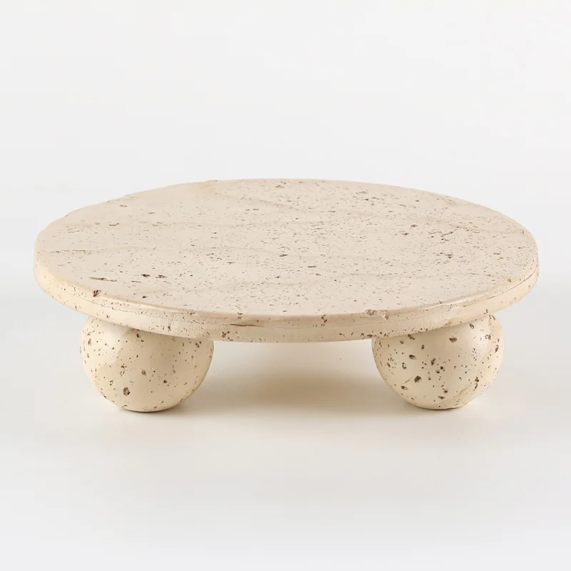 

Wabi-sabi style imitation travertine, three-legged round fruit plate, tray ornament, living room, coffee table, hotel home soft