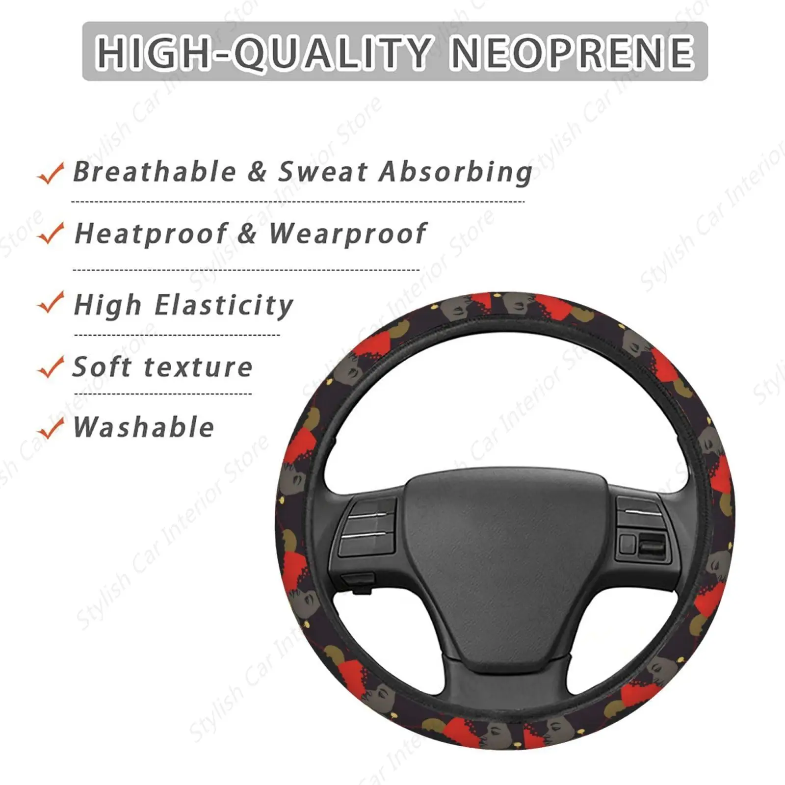 Modern African Art American Woman Steering Wheel Covers Anti-Slip Elasticity Car Accessories Steering Wheel Protector Universal