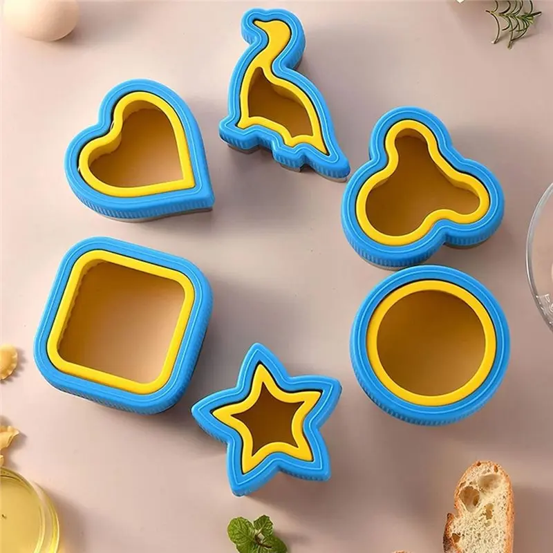 A02F-Sandwich Cutter Set, 6 Cartoon Shape Stainless Steel Bread Press Mold With Non-Slip Handle, Rust-Proof Design