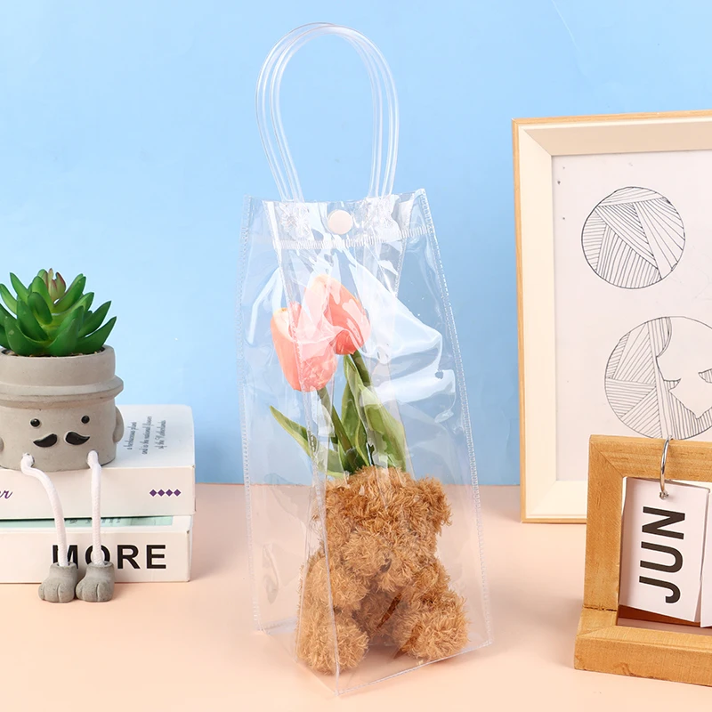 Sacchetto regalo per vino a prova di perdite in PVC 1Pc sacchetto per ghiaccio trasparente per Champagne sacchetti per bevande portatili per tè al latte con manico in Tote