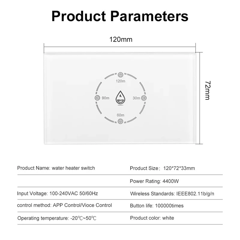 FULL-Tuya Smart Life Wifi Boiler Switch 20A With Energy Monitoring 4400W Smart Water Heater Switch US Standard For Alexa Home