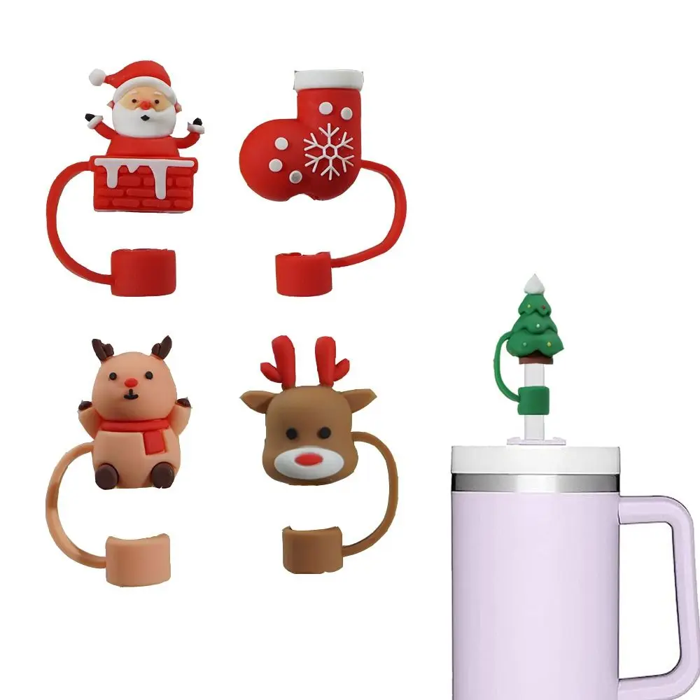 

Leak Stopper 10mm Drinking Straw Cap Christmas Gift Soft Dustproof Cover Cute Cup Accessories Silicone Straw Sleeve