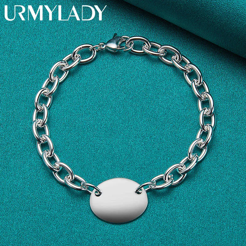 

URMYLADY 925 Sterling Silver Oval Brand Pendant Bracelet For Women Wedding Party Fashion Jewelry