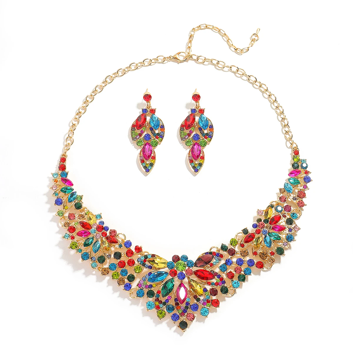 

3PC Women's Wedding Season Fashion Luxury Flower Necklace Earrings Jewelry Set Suitable for Wedding Parties and Festival Gifts
