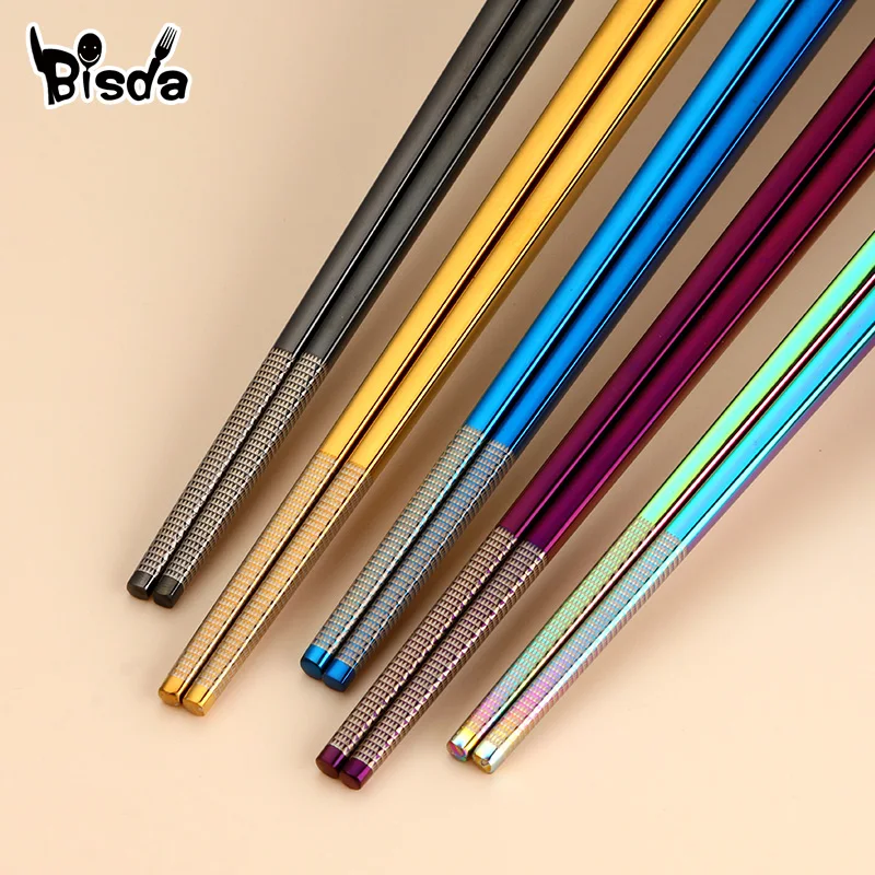 5/10Pairs Sushi Lasergravure Koreaanse Metalen Hashi Eetstokjes Set Met Geschenkdoos Black Chinese Eten Voedsel Chop sticks Servies