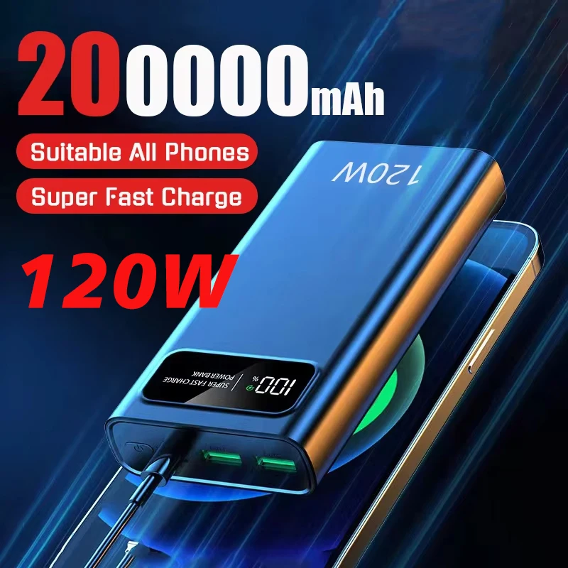 200000mAh Power Bank 120W Fast Charging Ultralarge Capacity Portable Digital Display External Battery For Huawei Samsung ﻿