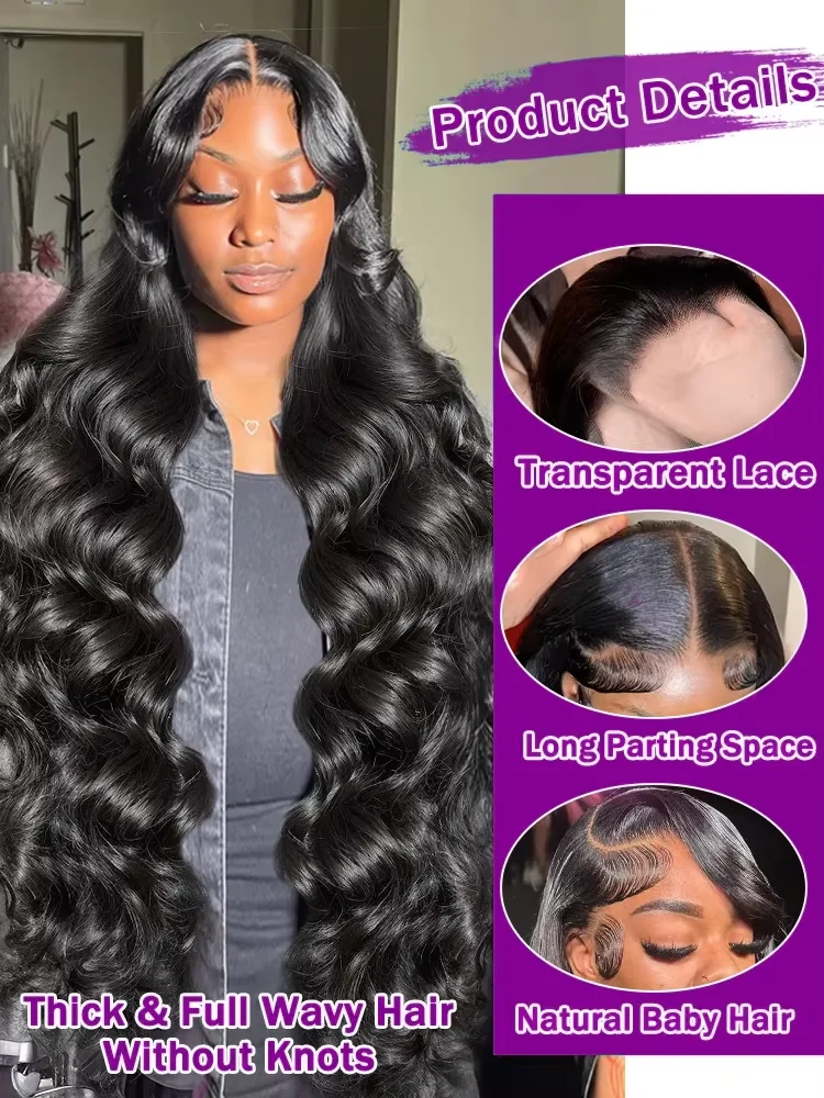 250Density 30 40 Inch 13x6 HD Transparent Body Wave Lace Front Human Hair Wigs Brazilian Wavy 13x4 Lace Frontal Human Hair Wig image 3