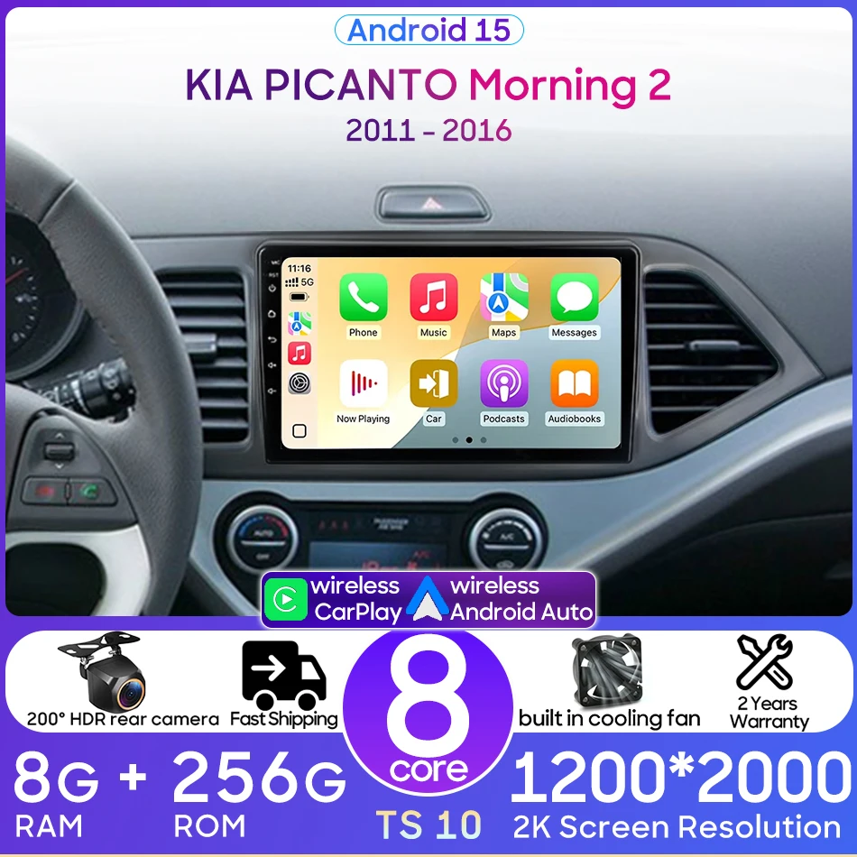 

Android 15 CarPlay Auto for KIA PICANTO Morning 2 2011 - 2016 Car Video Multimedia Radio Player Stereo Head Unit GPS Navigation