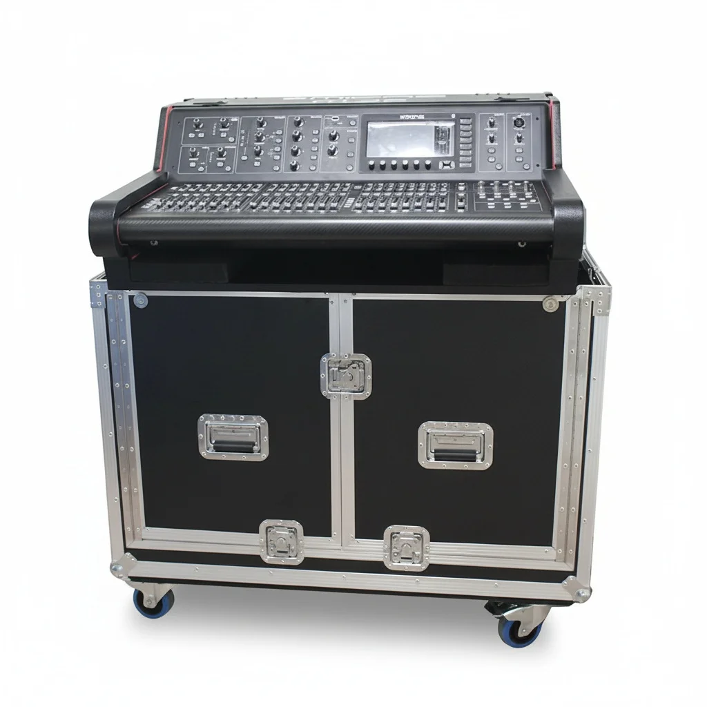 Aluminum Flight Case, Plywood Hydraulic Flip Mixer Flight Case for Midas M32 M32R Mixer and 12-17 inch Laptops, IP65 Waterproof
