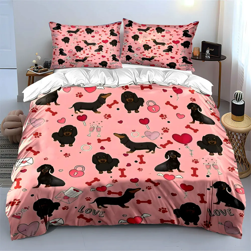 Dogs and love-themed background Print Bedding Set 1 Duvet Cover 2 Pillowcases for Adult and Children Luxury Gift Full Size