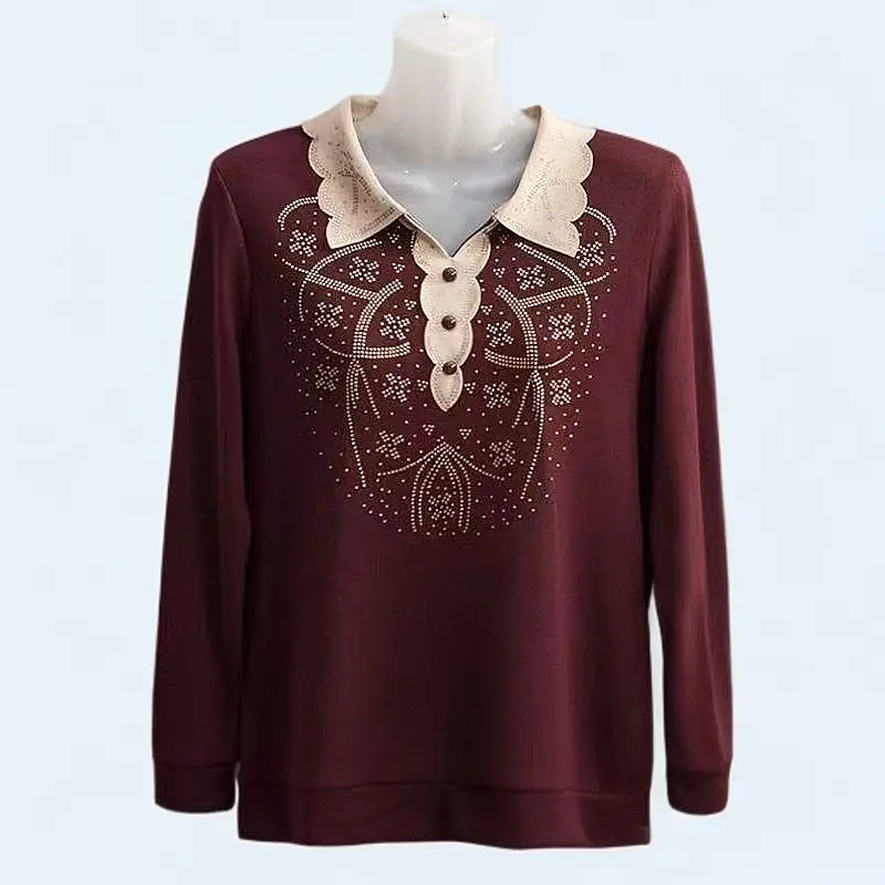High-end New Long-sleeved T-shirt Fashionable Base Lapel Temperament Shirt Slimming and Versatile Age-reducing Top