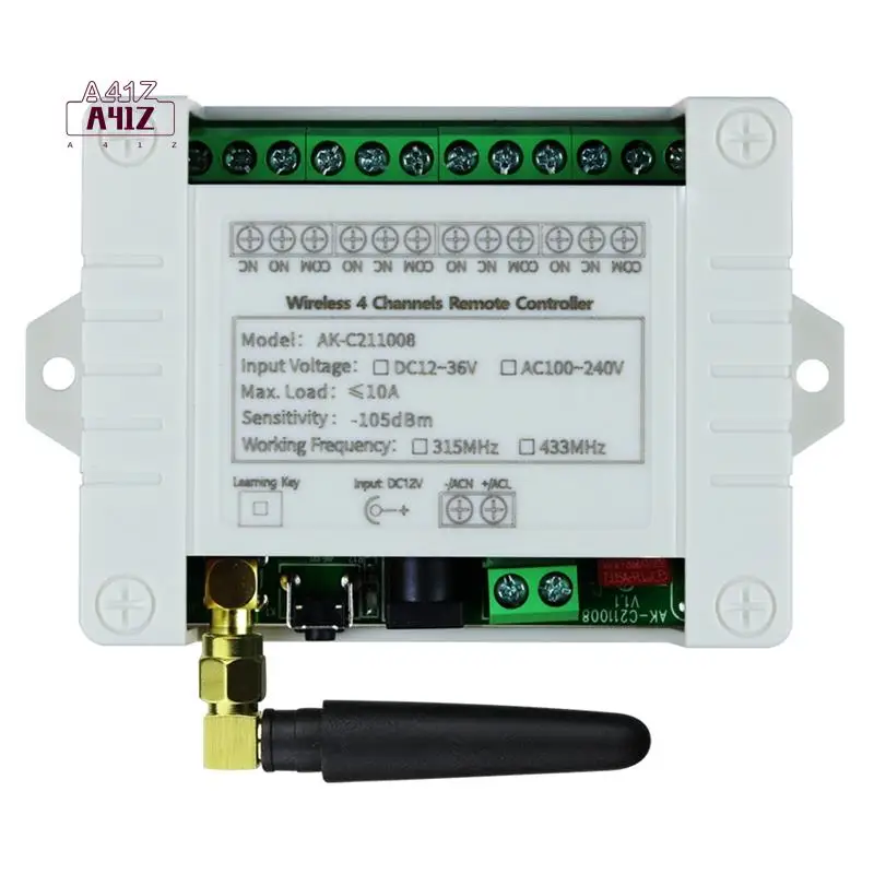 

A41Z-DC 12V 24V 36V 10A 433Mhz 4 Channel Wireless Relay RF Remote Control Switch Receiver+4CH Transmitter