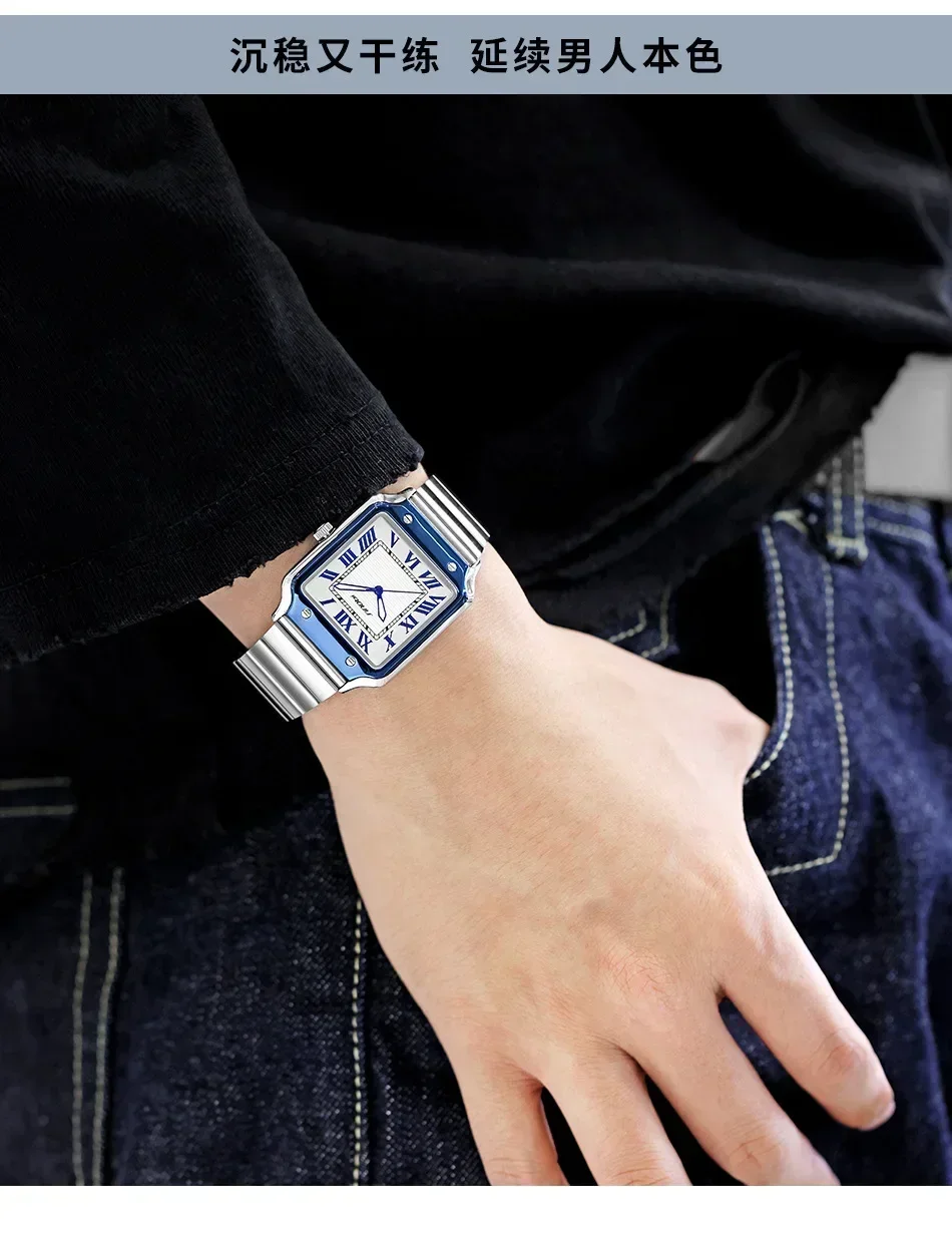 

Лидер продаж, мужские часы, мужские стабильные классические римские квадратные часы, водонепроницаемые мужские кварцевые часы с ночным свечением 9883