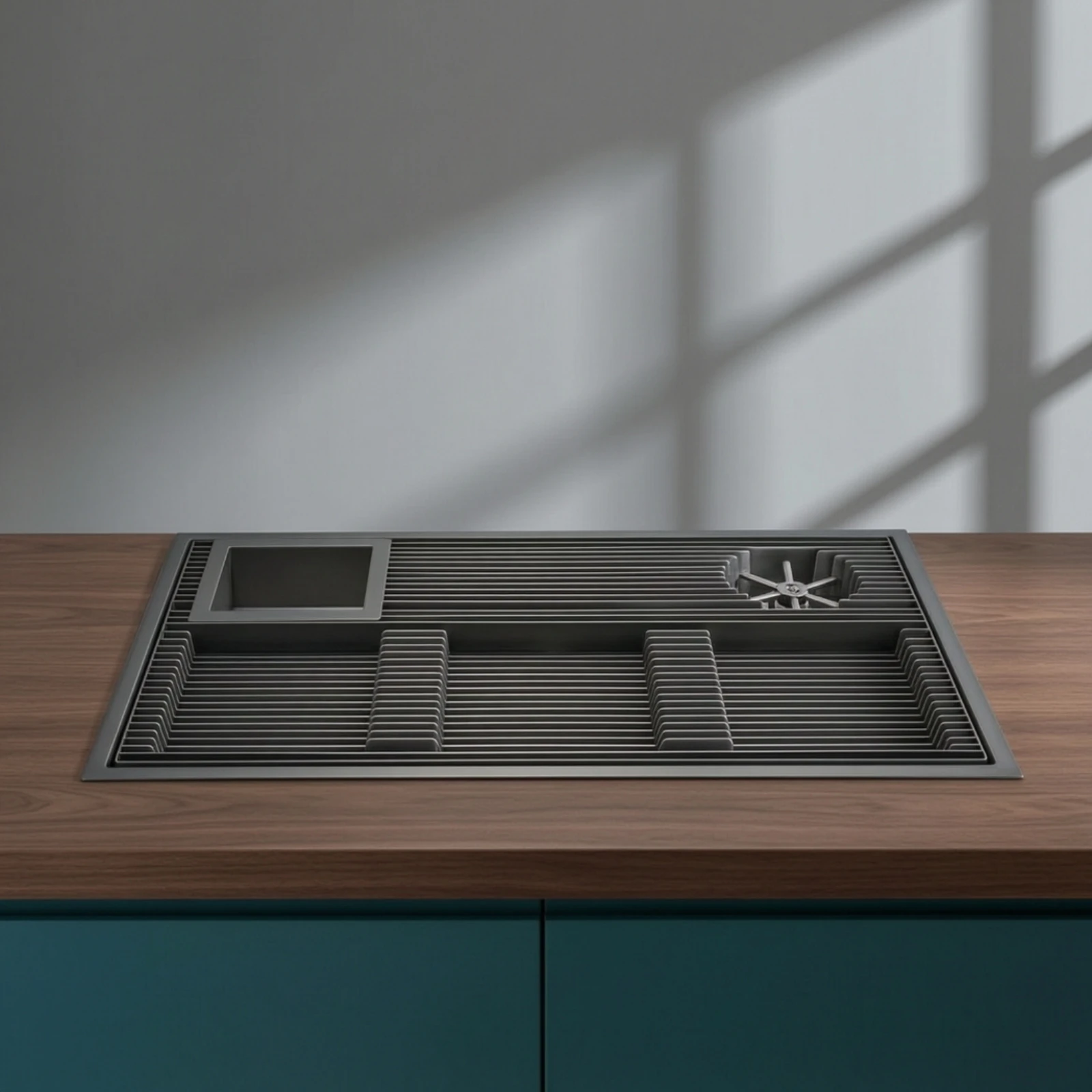 Bild 7: Kaffee-Arbeitsstation-Panel: Integrierte Kaffee-Arbeitsstation mit Tassenspüler, Spülablage und langlebiger Schnellspülung