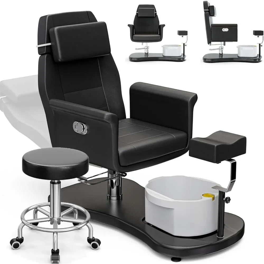 Pedicure Chair, Portable Pedicure Station for Nail Tech, 360 Swivel Reclining Salon Pedicure Chairs Stool, Footrest for Foot Spa