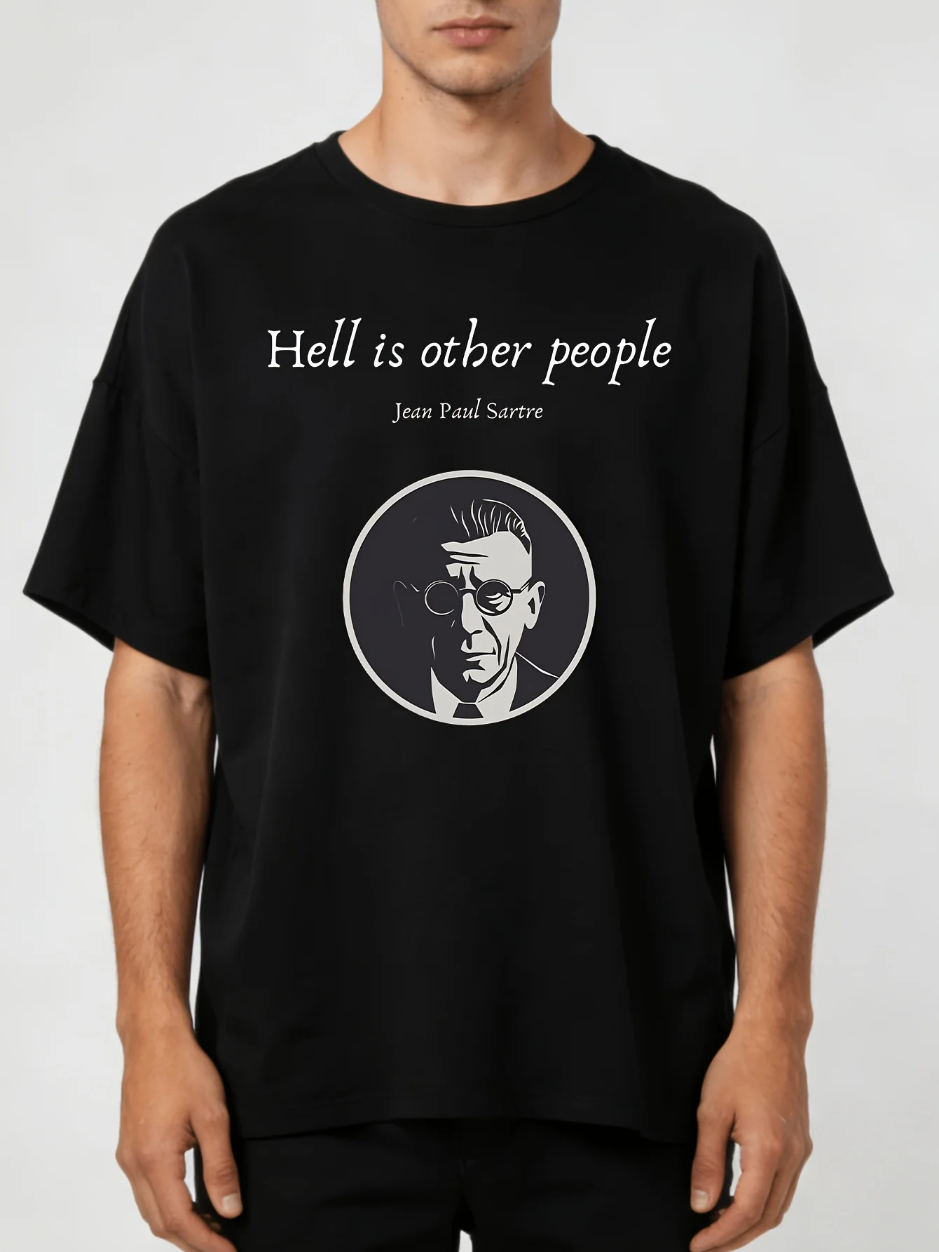 Camiseta con cita de Jean-Paul Sartre para hombre, con la frase "Hell is Here" |   Camisetas de Moda con Estampado de Filosofía Existencialista para Todas las Temporadas